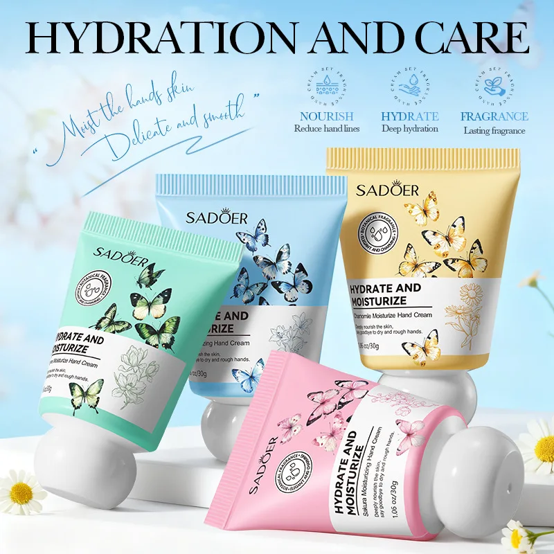 4pcs SADOER Flowers Hand Cream Sets Rose Sakura Moisturizing Anti Wrinkle Nourishing Anti-Aging Hands Skin Care Products