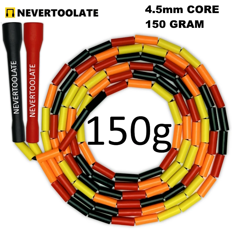 NEVERTOOLATE-cuerda de saltar con cuentas duras, núcleo de 4,5 MM, 150 gramos, entrenador de cuentas pesadas, para fitness, estilo libre, 2,9 m