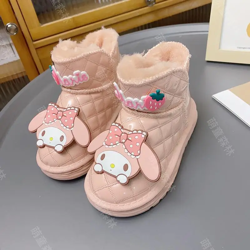 

Sanrio My Melody 2023 Winter The New Child Cartoon Snow Boots Leisure Keep Warm Plus Velvet Cute One Kick Anti-Slip Short Boots
