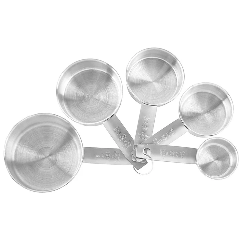 

Measuring Cup Set,5 Piece Stainless Steel Measuring Cups And 1 Coffee Scoop Clip,Metal Measuring Cups For Baking