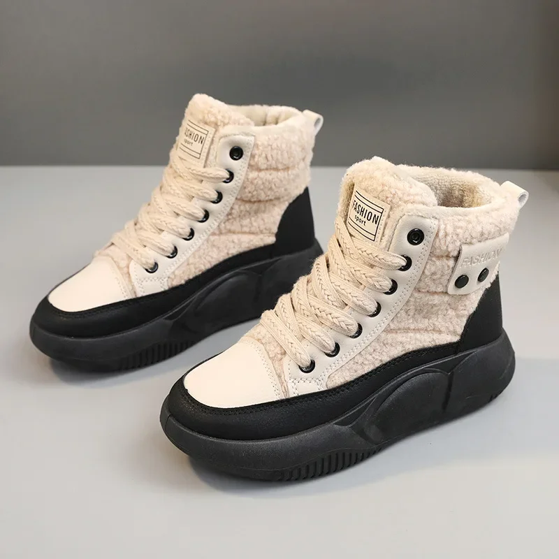 

Новые зимние высокие женские хлопковые туфли из овечьей шерсти модная теплая легкая повседневная обувь для скейтборда трендовая повседневная обувь