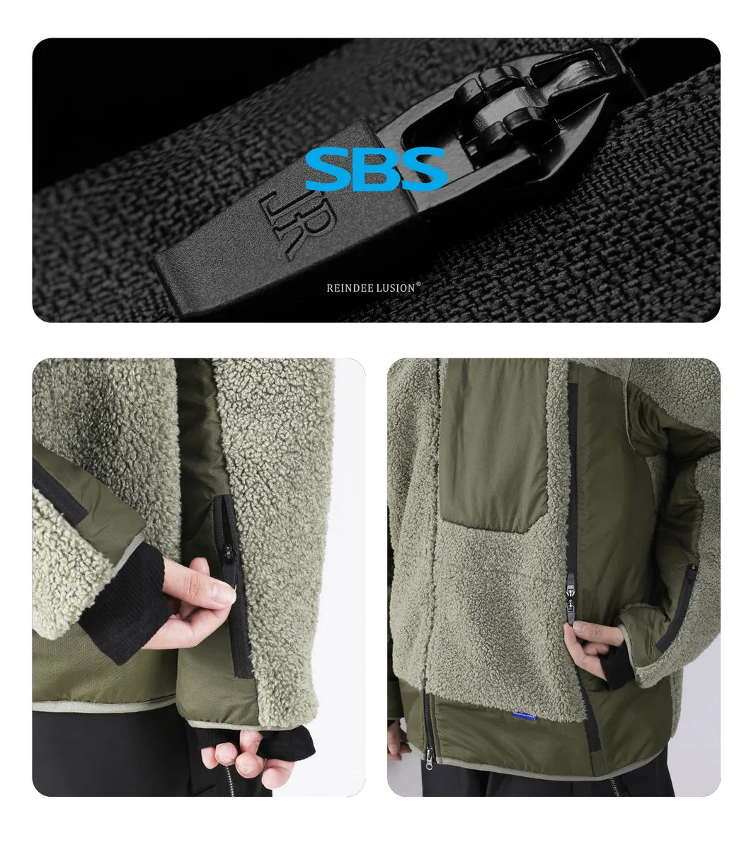 Reindee Lusion 22FW  Diagonal zipper fleece jacket warm coat spicing materials multiple pockets techwear gorpcore outdoor