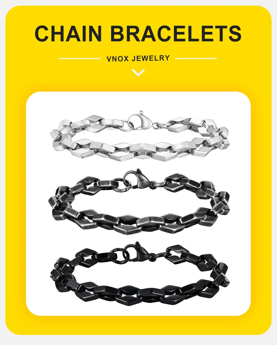 Vnox klobige handgefertigte Gliederkettenarmbänder für Männer, Rhombus Links Armband, Punk Rock Schmuck Geschenk – Detail 2