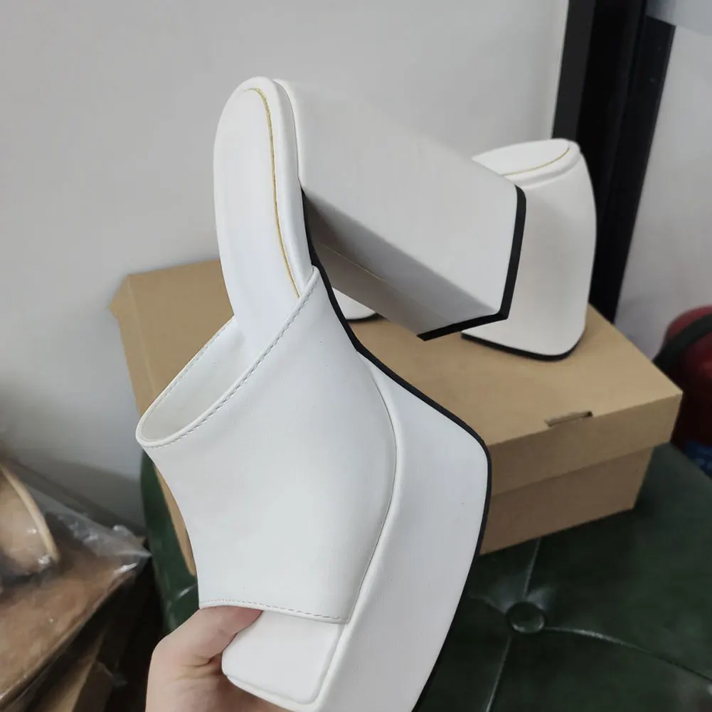 GIGIFOX Brand New Big Size 43 Summer White Chunky Heeled Mules High Heels Sexy Party Platform Heel Sandals Shoes For Women 2022