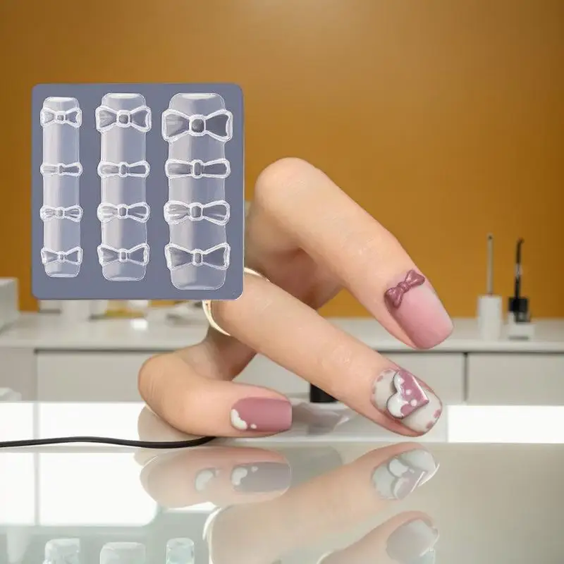 새로운 스윗 보우낫 3D 실리콘 네일 몰드 하트 네일 템플릿 DIY 네일 아트 데코레이션 스탬핑 플레이트 매니큐어 디자인 도구