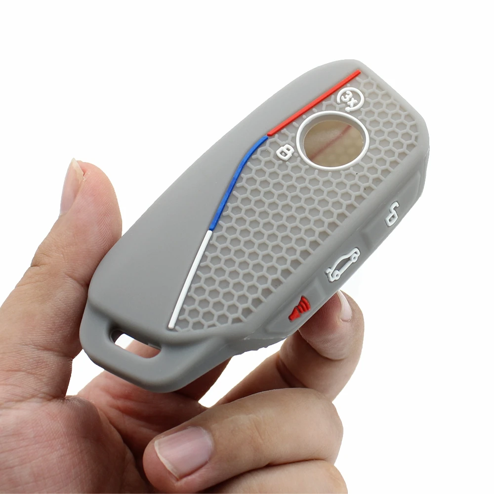 Silicone Car Key Case for BMW 3 5 7 X1 X3 X5 X7 IX Series-Smart Keyless Key Fob 4Buttons