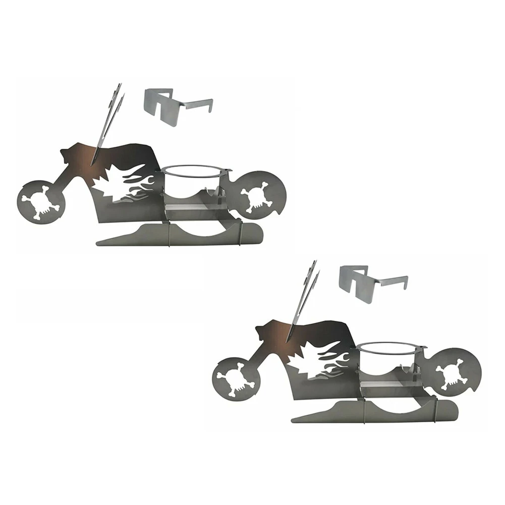 

2PCS Camping Barbecue Supplies Chicken Stand Portable Beer Motorcycle Stainless Steel BBQ Oven Grill Rack