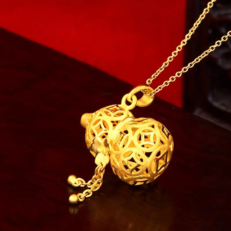 

Pure gold new gold sand blasting ancient gourd pendant live yellow 24k gold pendant