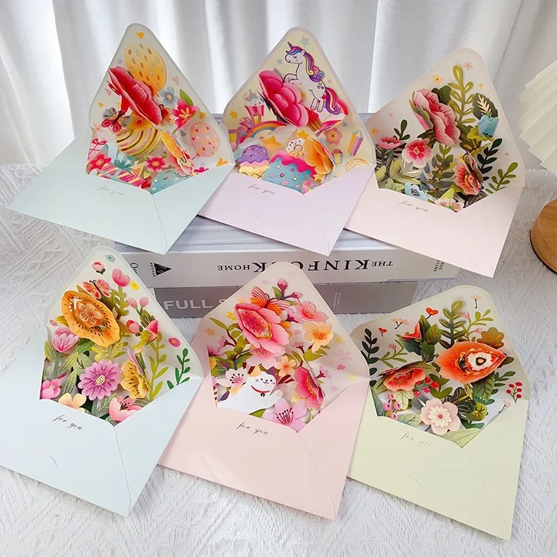 Pop up style surprise flower greeting card envelope shape universal blessing creative gratitude 3D card thank you cards gift greeting cards