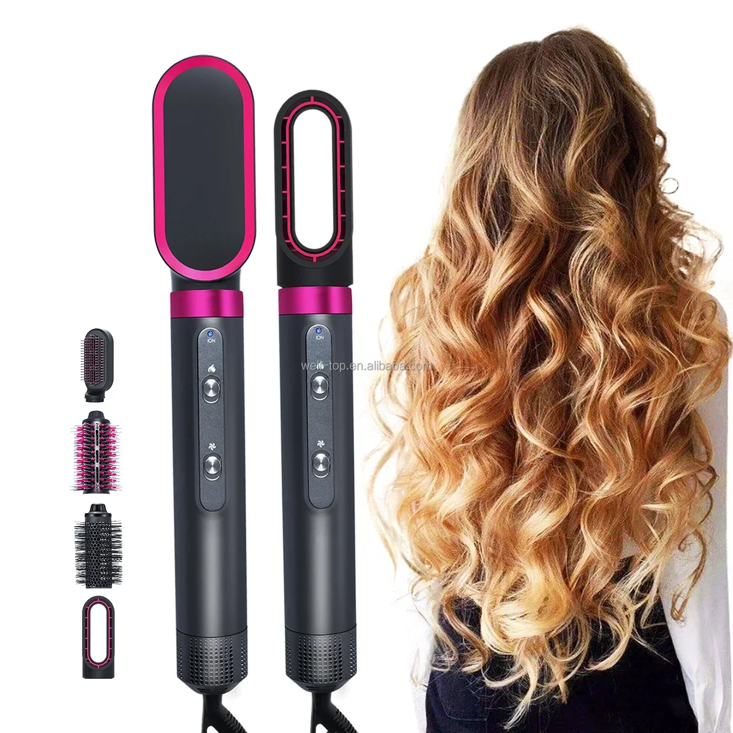 Professional One Step 4 in 1 Cold Hot Blast Button Ionic Hair Brush Dryer Negative Ion Salon Hot Air Brush 2