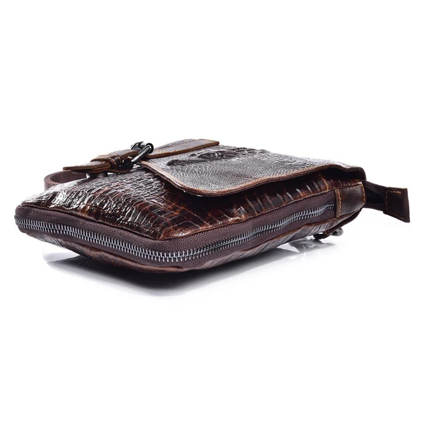 Retro Men's Cowhide Shoulder Bag Crocodile Pattern Crossbody Bag Multifunctional Bum Bag Business Bag