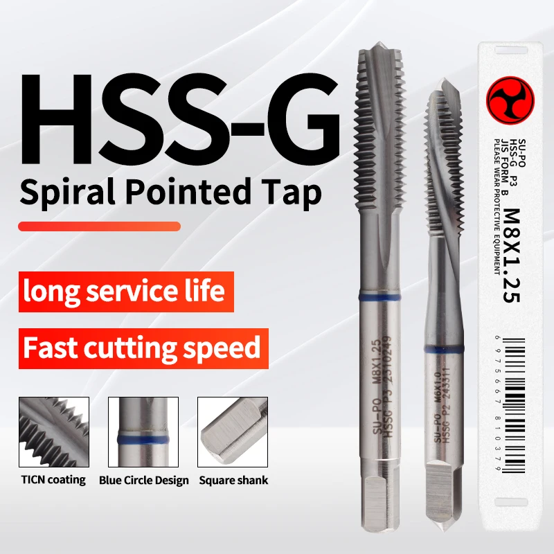 HSS-G JIS Standard Spiral Pointed Tap M2 M2.5 M3 M4 M5 M6 M7 M8 M10 M12 Machine Screw Thread Taps Fo