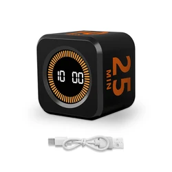 Enhanced Cubic Visual Timer with Silent Mode and Gravity Sensor for Cooking, Study, and Shower (Black - Orange)