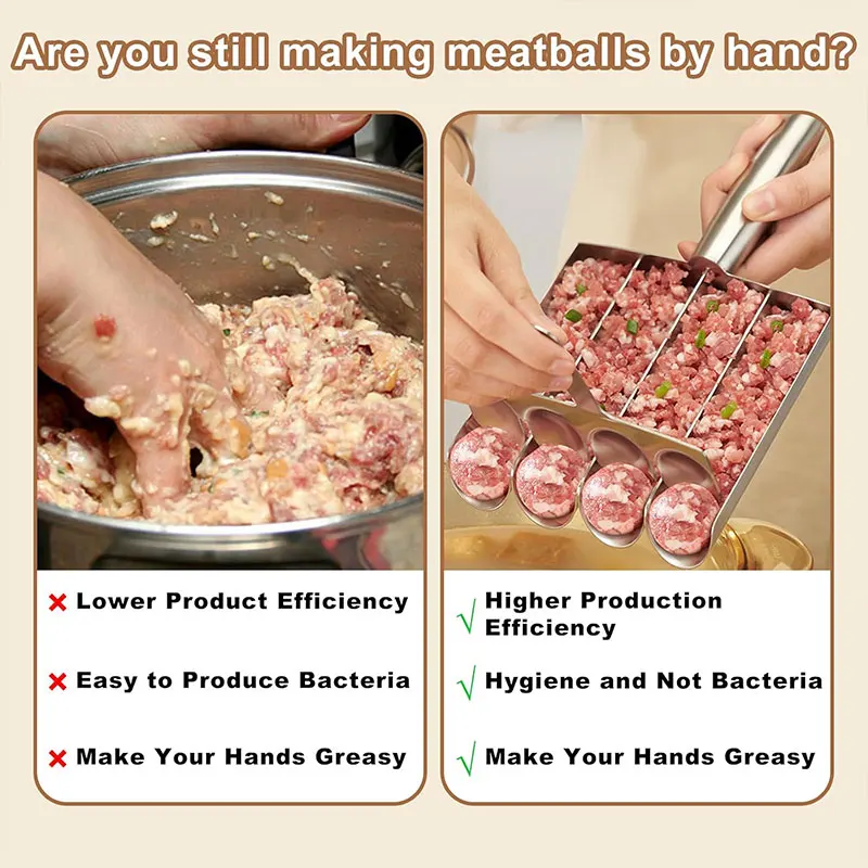 Stainless Steel Meatball Scoop Maker Mold for Fish Beef Easy-Release Non-Stick Rice Ball Dumplings Maker DIY Kitchen Tools meat ball maker dumplings ware