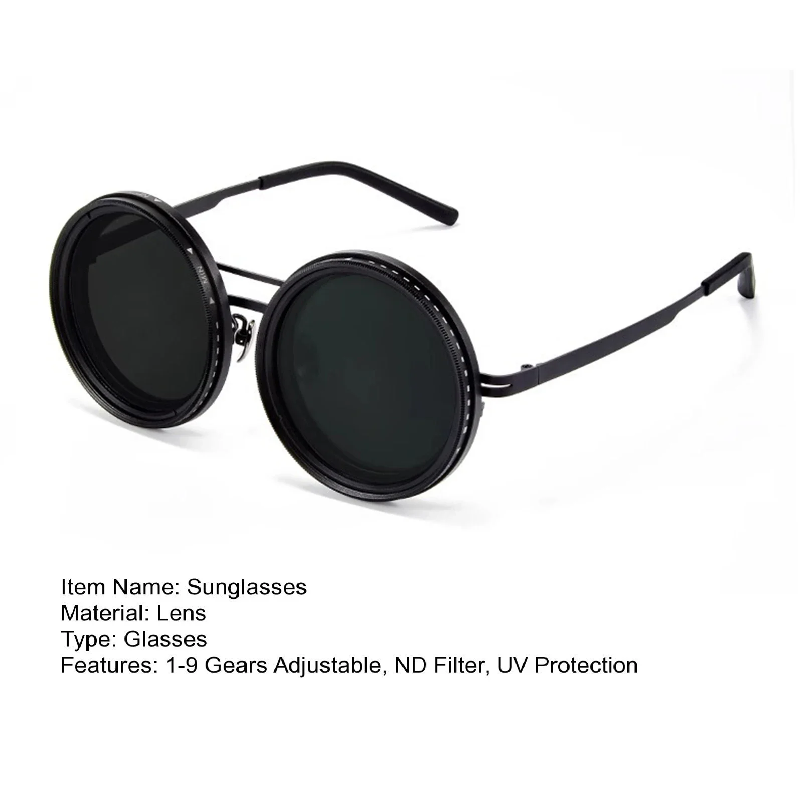Adjustable 1-9 Gears Sunglasses Rounded Polarized Glasses ND Filter Lenses Handcrafted Retro Glasses Unisex Vintage Style