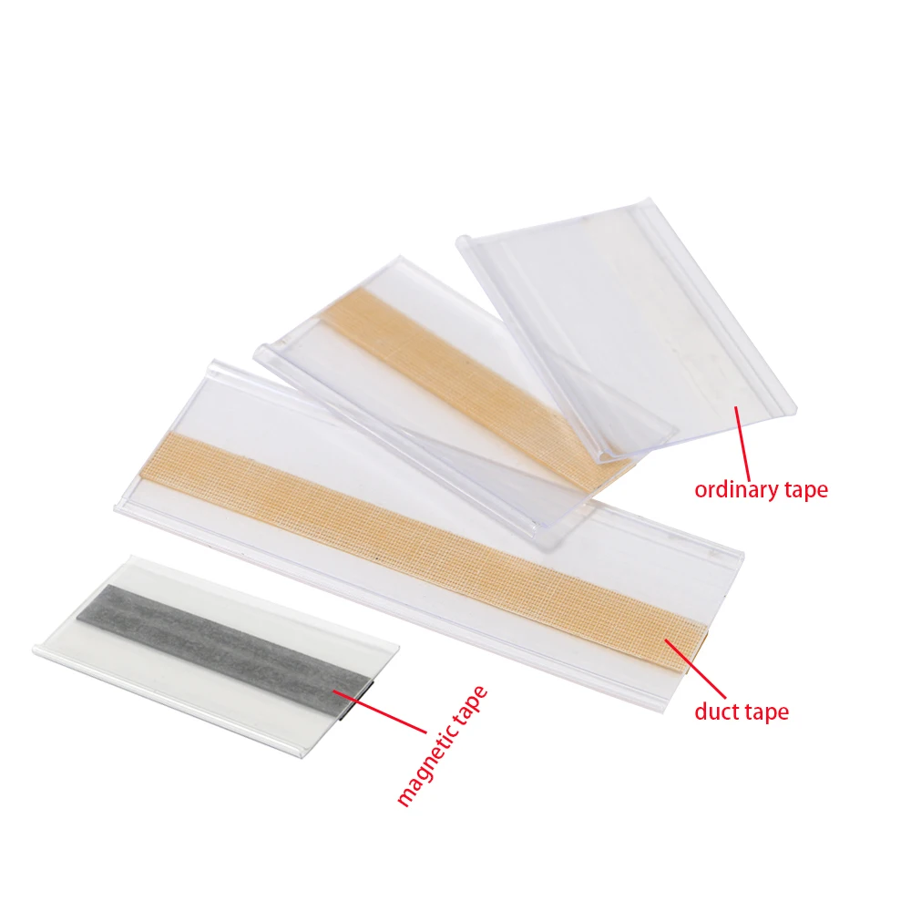 Breite: 42 mm x 100 cm, flacher selbstklebender Etikettenhalter, Streifen, Regal, Preis, Sprecher, Ticketschild, Clip, Kunststoff-Datenstreifen mit Klebeband – Detail 1