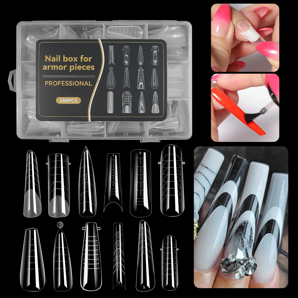 288pcs/Box Nail Forms False Nails Tips For Gel Extension Quick Building French Nails Mold Soft Silicone Pads Manicure Tools