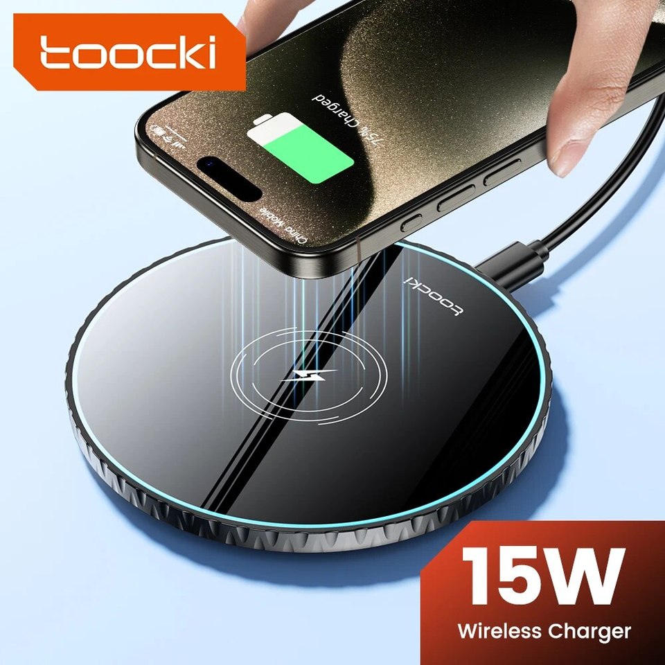 Toocki 15W Wireless Charger Pad Fast Wireless Charging Station for iPhone 15 14 13 12 Samsung Galaxy S23 S22 S21 S20 Airpods
