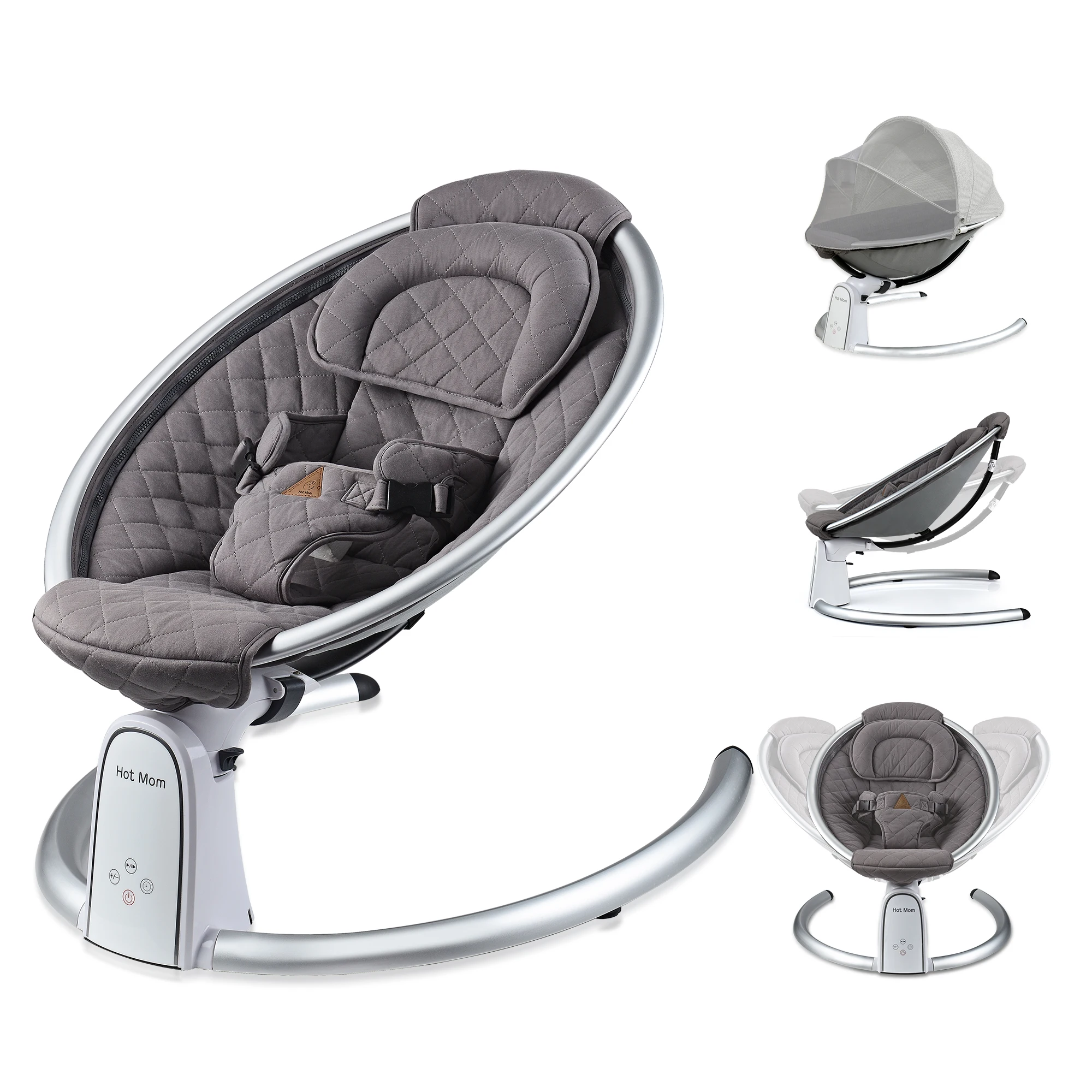 Electric Baby Swing for Infants, Bluetooth Swing Baby Bouncer Baby Rocker  with Intelligence Timing, Gray