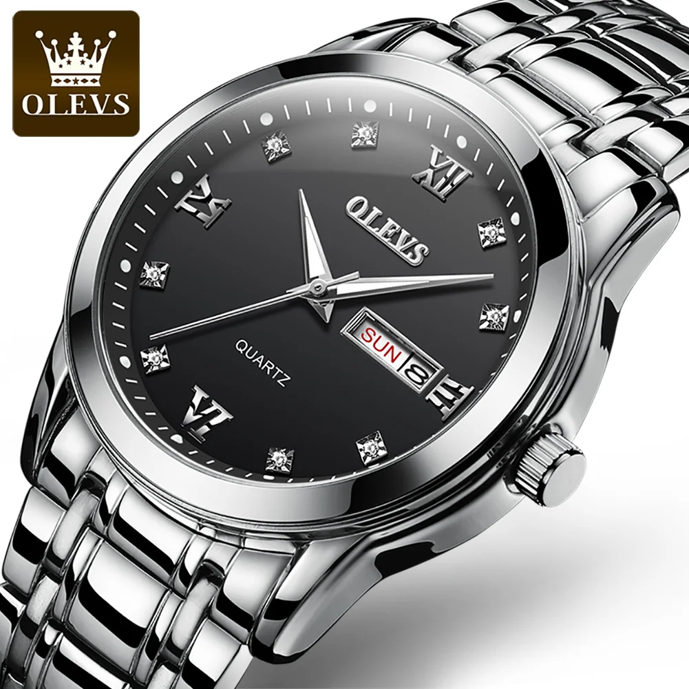 

OLEVS Men Watch Waterproof Stainless Steel With Date Week Quartz Watches Men's Luxury Business Dress Clock Relogio Masculino