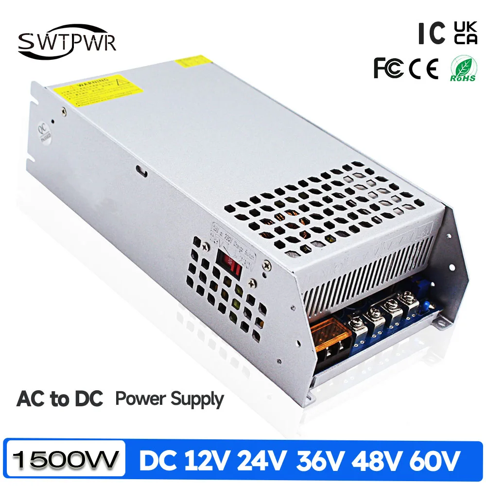 AC110V 220V to Power Supply DC 12V 24V 36V 48V 60V 72V 1500W Light Transformer for Driver LED Light Strip CCTV and 3D Print
