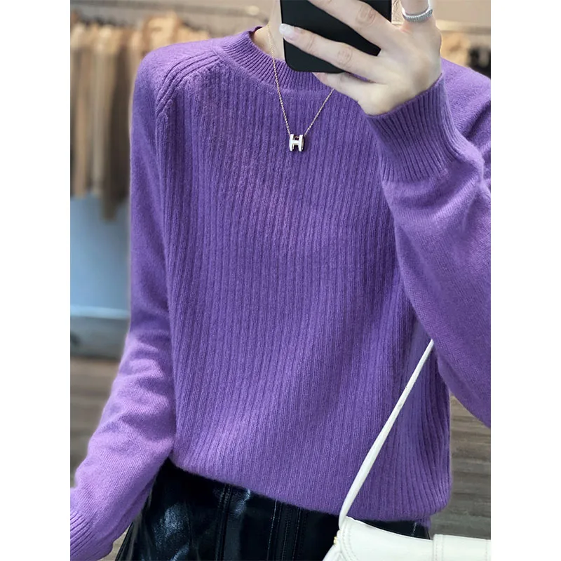 

Brand O-Neck Stripe Sweaters 2022 Women 100% Australia Wool Knitting Jumpers Female Pullovers Fashion Soft Clothes
