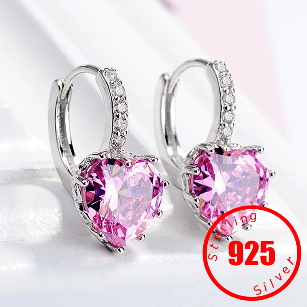 Fashion Women's Temperament Heart Blue Classic Crystal Zircon Earrings Pendant Jewelry Bride Wedding Engagement Gift Jewelry