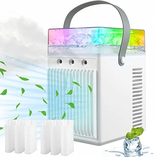 

Air Conditioner Fan Personal Air Conditioner Mini Evaporative Personal Air Cooler with 3 Speeds 2000mAh Battery Powered&USB Fan