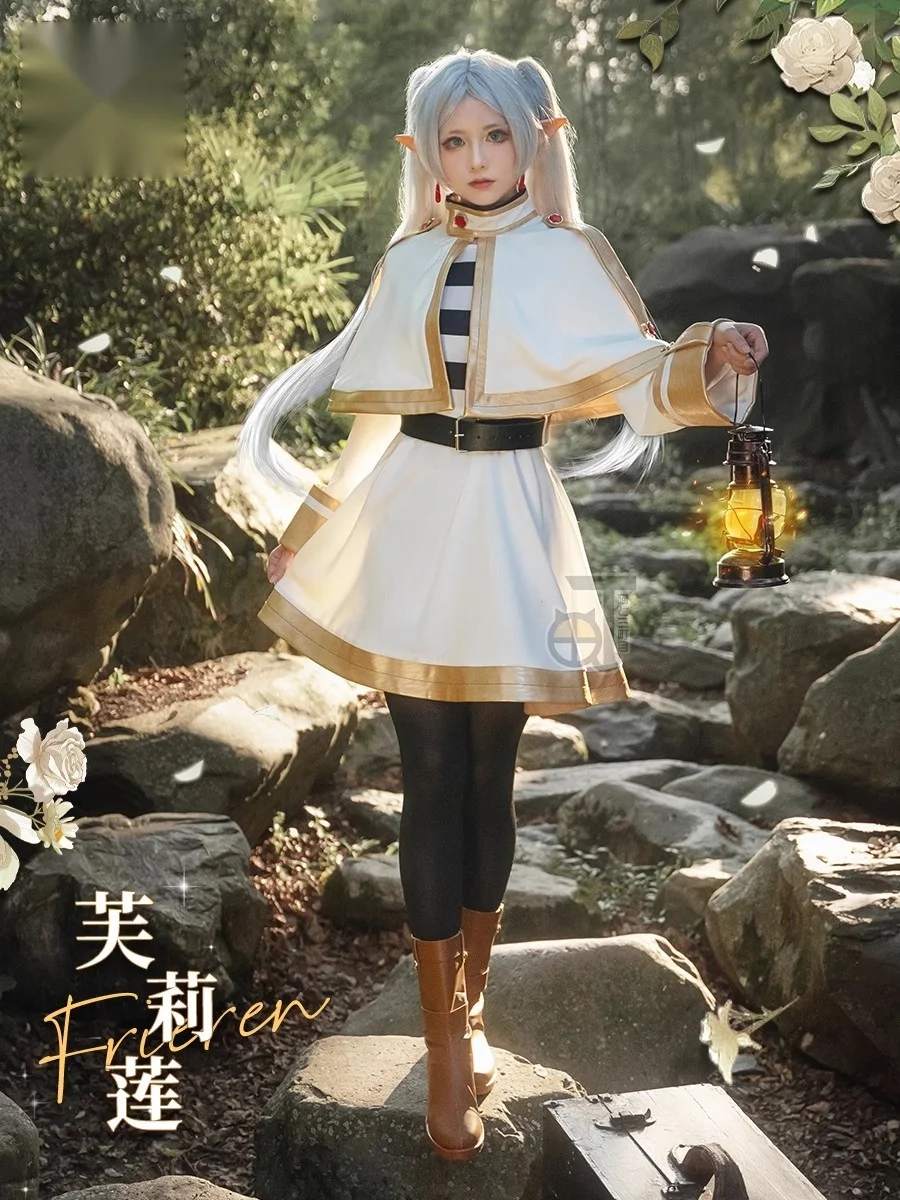 

New Anime TV Frieren at the Funeral Cosplay Magic Elf Girls Dresses Cloak Ears Belt Socks Earrings Halloween Comic Con Costumes