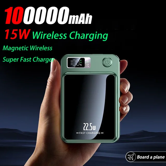 100000mAh Magnetic Power Bank Wireless Fast Charger For Magsafe Portable Auxiliary Battery Pack For iphone Huawei Samsung 2025