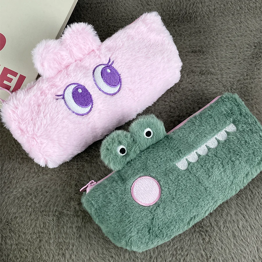 Cute Plush Bunny Pencil Storage Bag Cartoon Crocodile Animal Student Supplies Pencil Case Large Capacity Stationery Bag