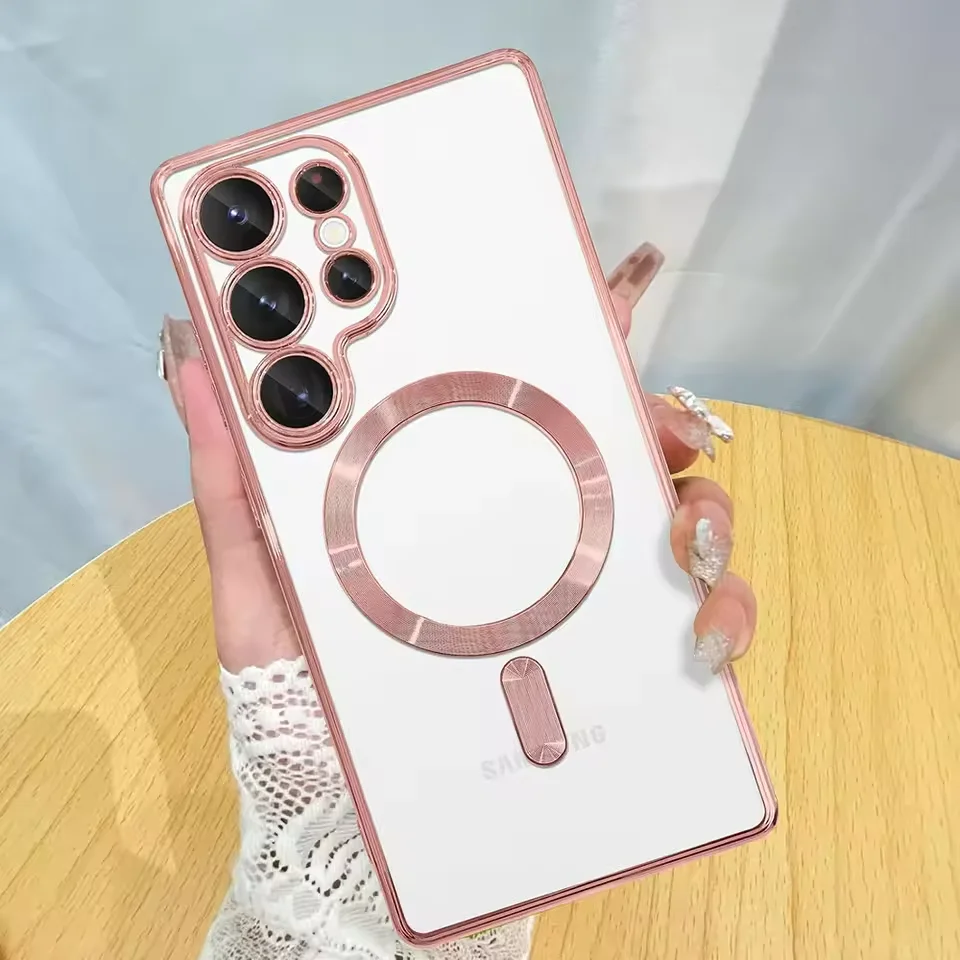 Enhanced Magnetic Clear Thin Case with Luxury Plating and Silicone Soft Cover
