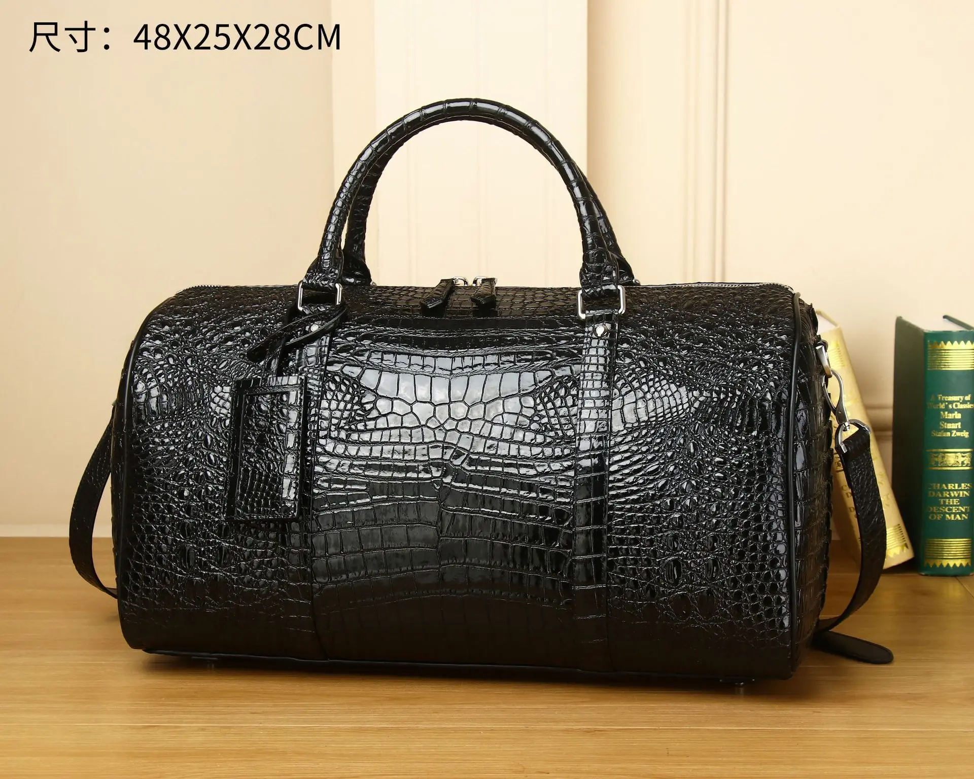 New Crocodile Belly Pattern Luggage Large Capacity Travel Single Shoulder Diagonal Straddle Men's Bag Trendy