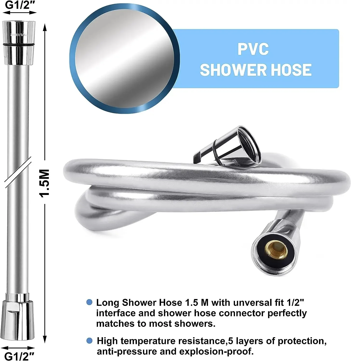 PVC Silicone Shower Head Hose Flexible Pipe Tube 1.5/2/3M