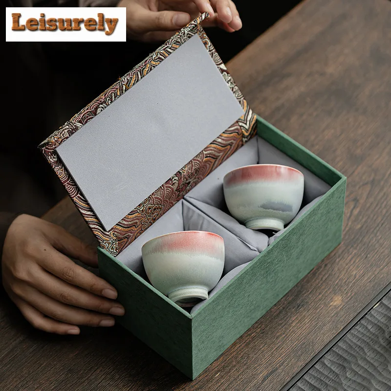 120ML Aurora Kiln Change Red Blue Glaze Teacup Coffee Mug Tea Bowl Mug Fragrance Cup Jianzhan Master Cup Tea Services Supplies