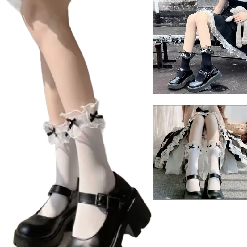 

1Pair Women Lolitas Sweet Bowknot Calf Socks Ankle Dress Bootie Socks