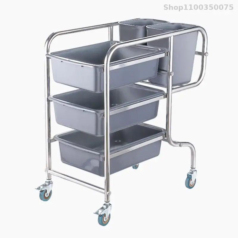 Stainless steel three-layer bowl car hotel restaurant five buckets collection trolley plate canteen dining car plastic dining ca