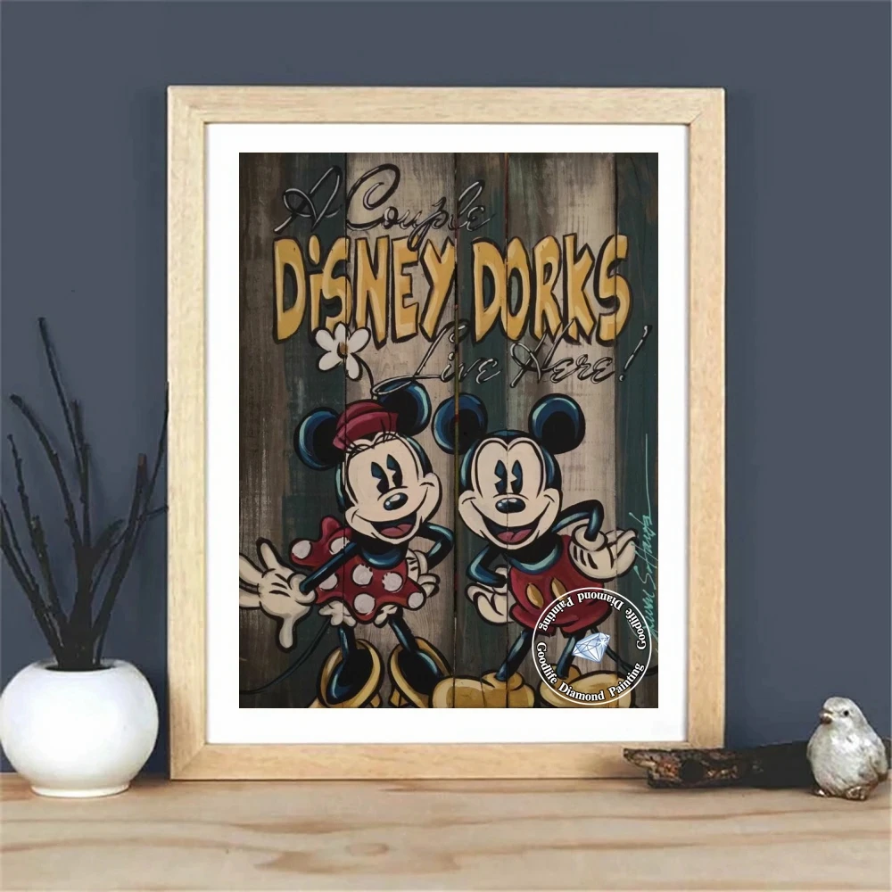 Vintage Mickey & Minnie Diamond Dot Art Framed Wall Hanging