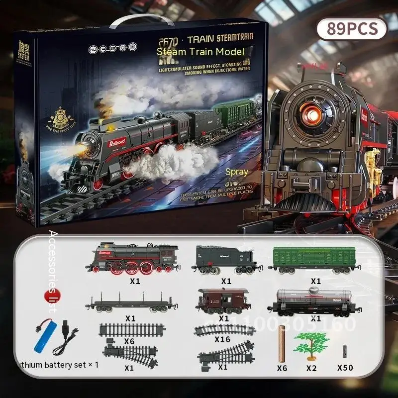 Retro Steam Train Track Set Electric Simulation Small Gift Holiday Gift Boy Toy Model Train