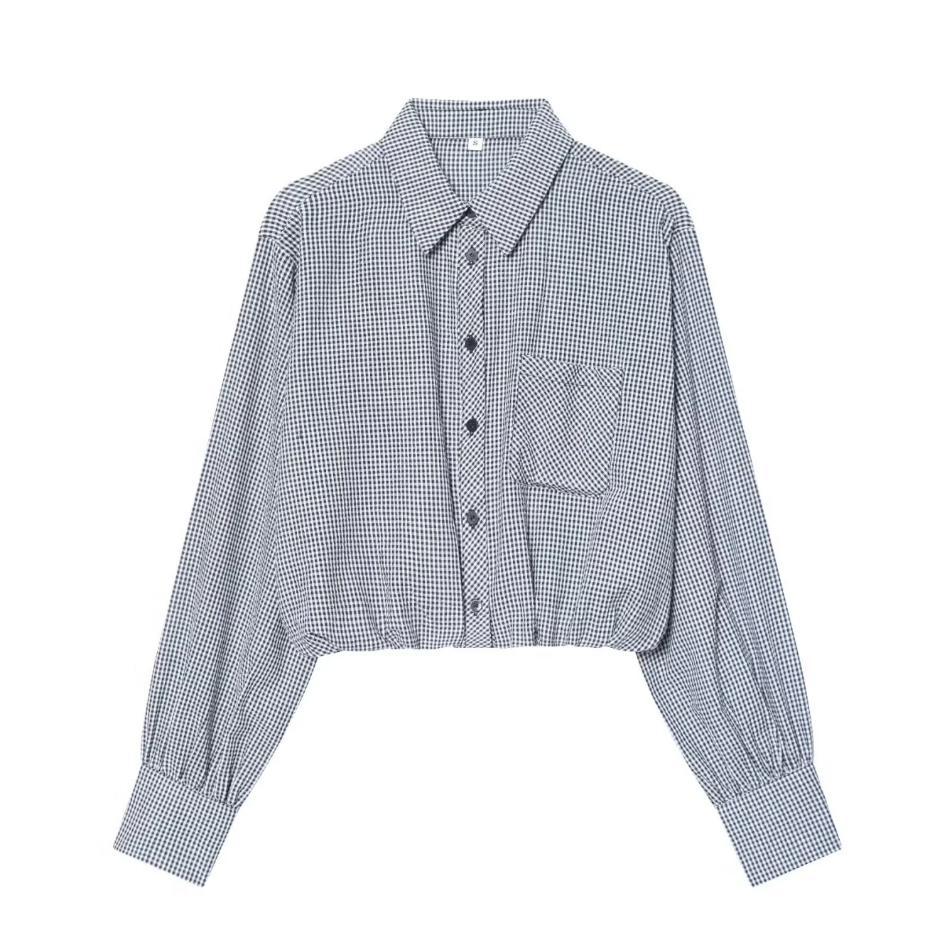 Women Casual Plaid Short Shirt Female Chic Full Sleeves Single Breasted Loose Shirts Spring Autumn Lady Daily Streetwear Shirts