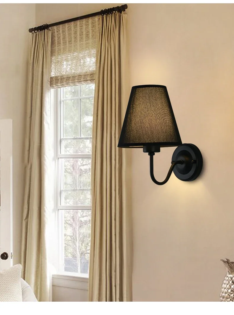 E27 Retro Wall Lamp Simple Creative Fabric Wall Lamp Living Room Bedroom Bedside Hotel Home Decor LED Lighting Fixtures