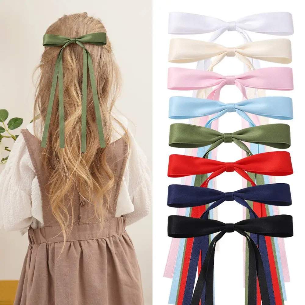 

New Fashion 6inch Long Tails Satin Ribbon Bow Baby Hair Clips Girls Bowknot Hairpins Kids Long Tails Barrettes Hairgrip Headwear