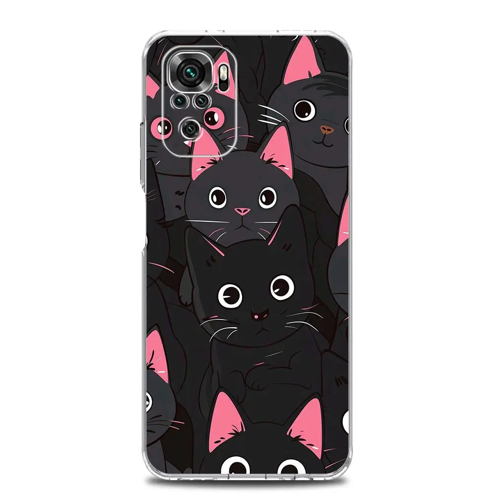 Clear Soft Phone Case with Cute Cartoon Black Cat Design