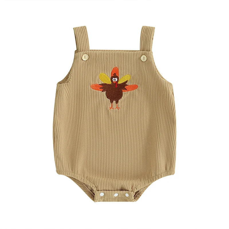 

Baby Boys Girls Thanksgiving Romper Corduroy Sleeveless Overall Turkey Bodysuit Newborn Infant Fall Clothes