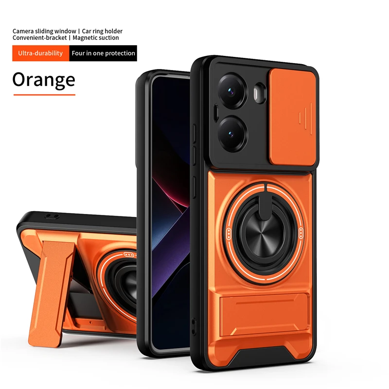 Magnetic Ring Stand Holder Phone Case with Shockproof Slide Lens Protector Cover