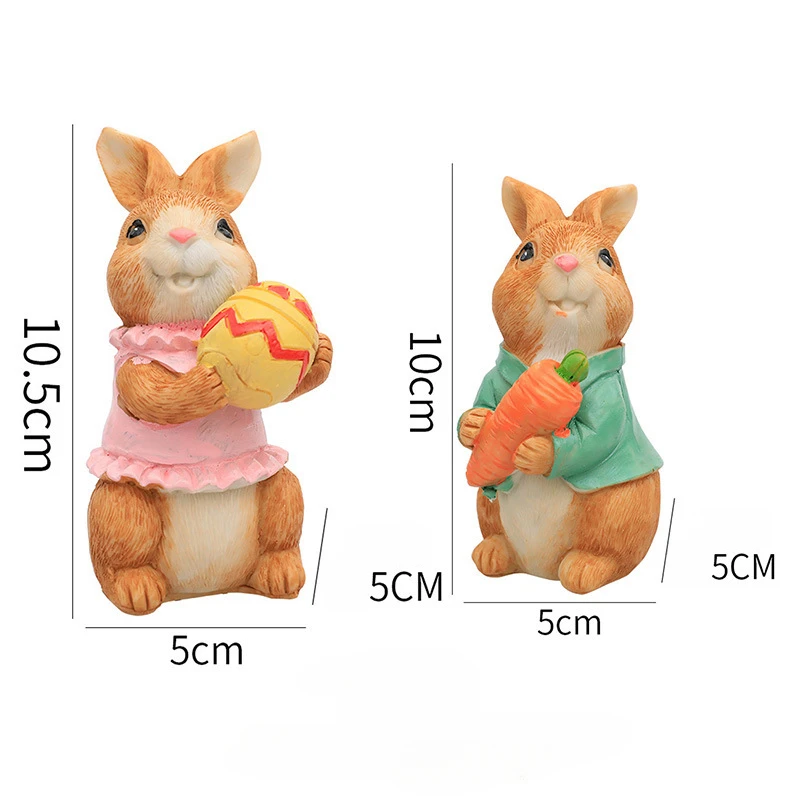 2pcs Easter Bunny Resin Crafts Rabbit Doll Decor Desktop Decoration Rabbit Hug Carrot Figurine Easter Party Decoration Gift