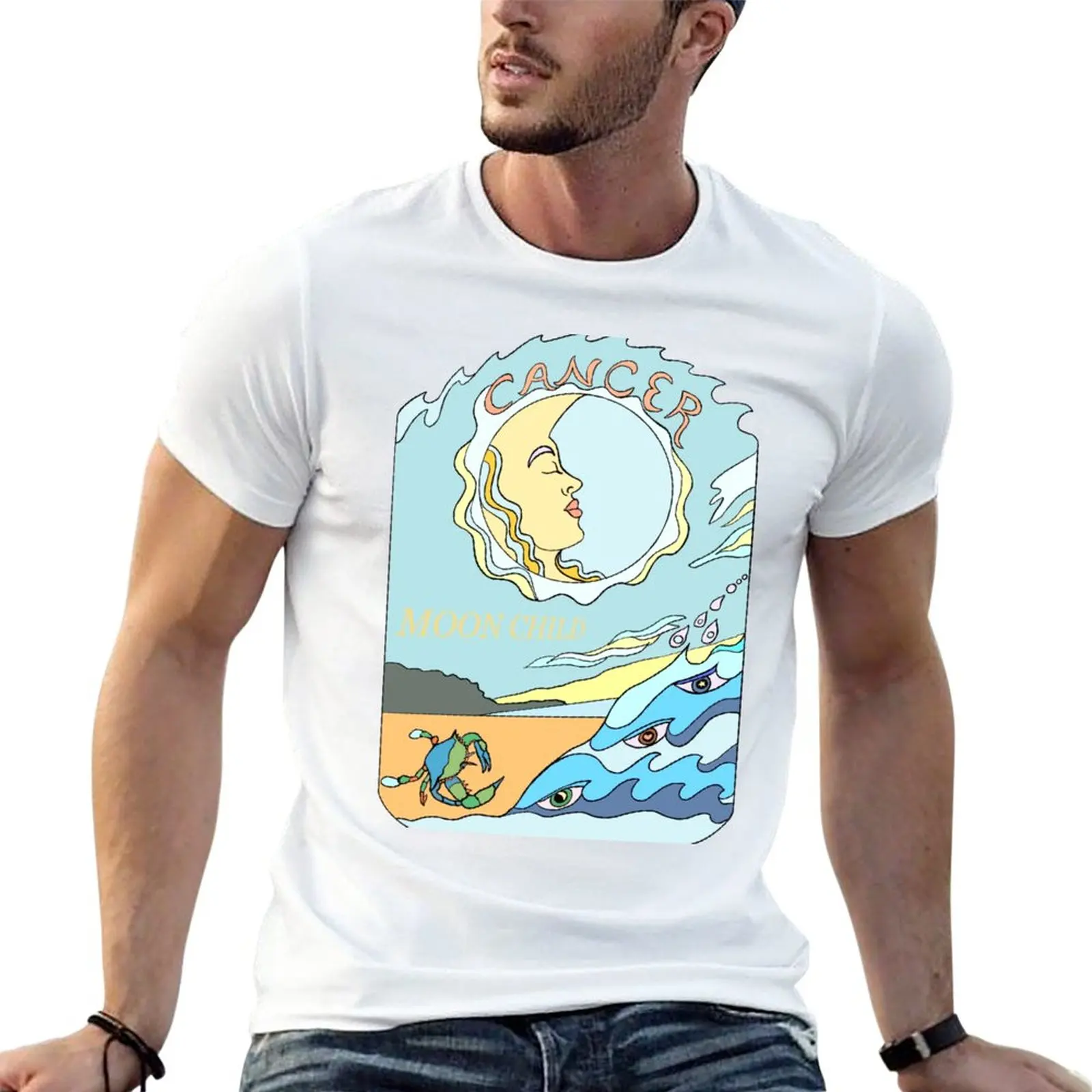 

New Cancer Zodiac Sign Moon Child T-Shirt custom t shirt Short sleeve tee vintage t shirt mens graphic t-shirts