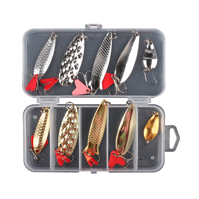  For Angling Equipment 5PCS Metal Jig Spoon Spinner Fishing Lure Wobbler Bait Set with Fishing Tackle Box Kit 