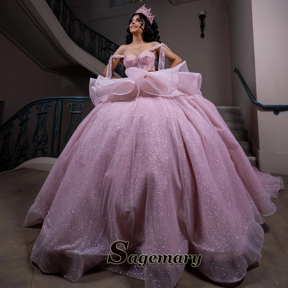 Sagemary Fairytale Quinceanera Dresses Sequined Ruched Sleeveless Spaghetti Straps Tulle Robe Quinceanera Rouge Customized