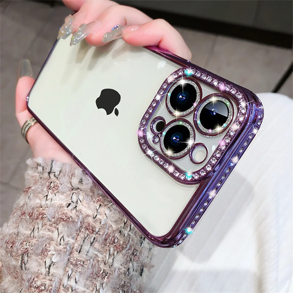 Luxury Plating Glitter Diamond Case For iPhone 14 12 11 13 Pro XS Max XR X 8 7 Plus SE3 Bumper